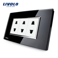 Livolo US Standard Varous Color Tempered Glass 2 Pins Power Socket10A AC 125~230V Wall Powerpoints With Plug VL-C3C3A-82